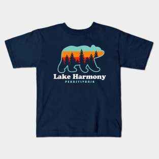 Lake Harmony Pennsylvania Bear Poconos Vacation Retro Sunset Kids T-Shirt